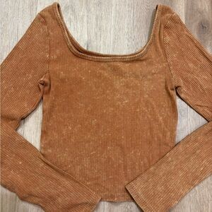 Wild Fable Ribbed Tan Long Sleeve Top